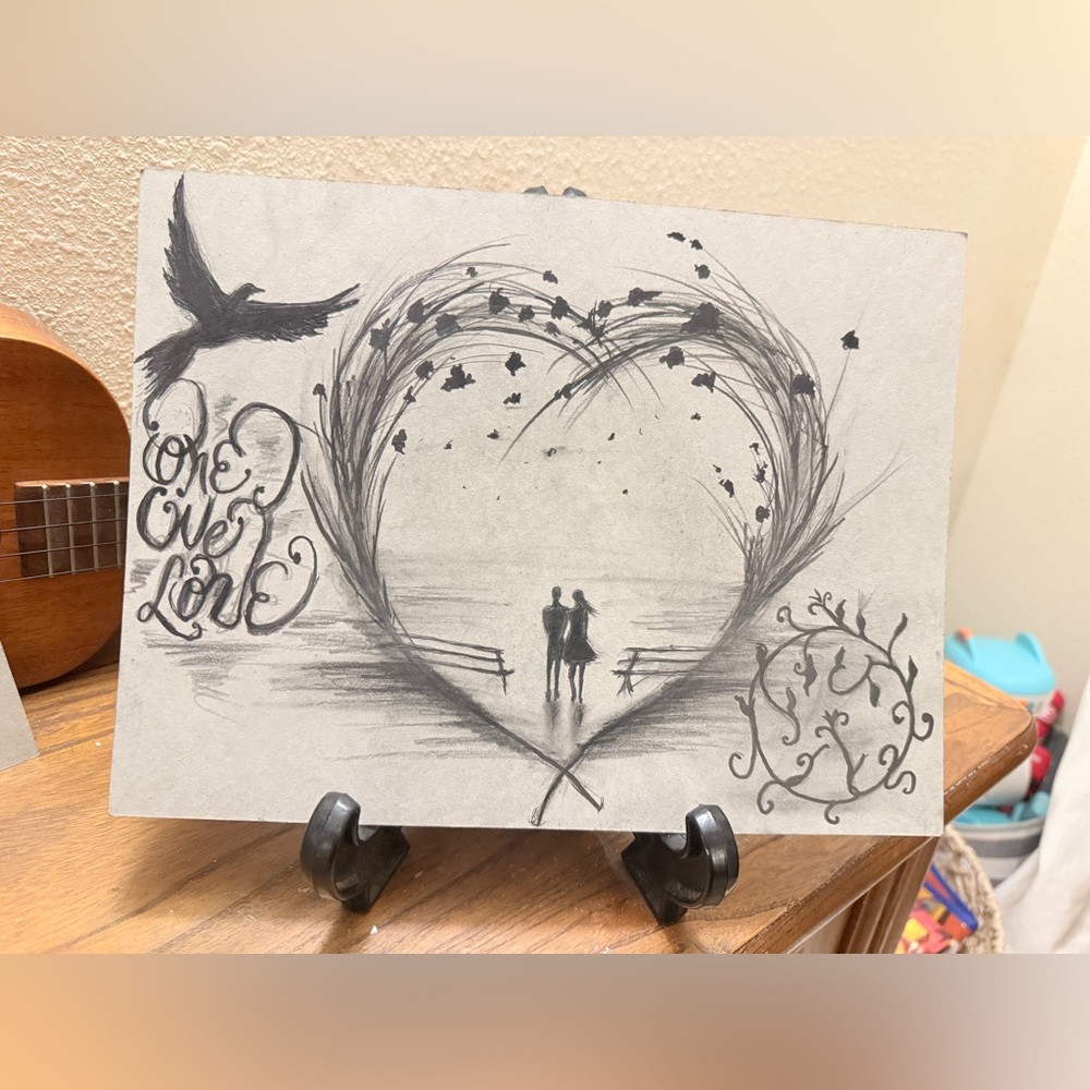 Hand Crafted charcoal heart original work made in Hawaii - Picture 2 of 2